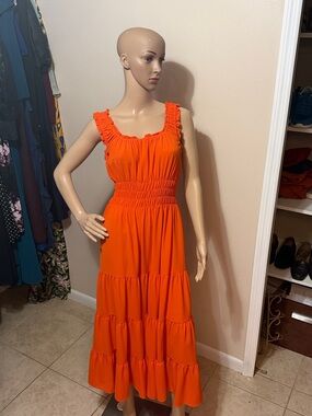 Alex Marie Orange Ruffled Tiered Maxi Dress